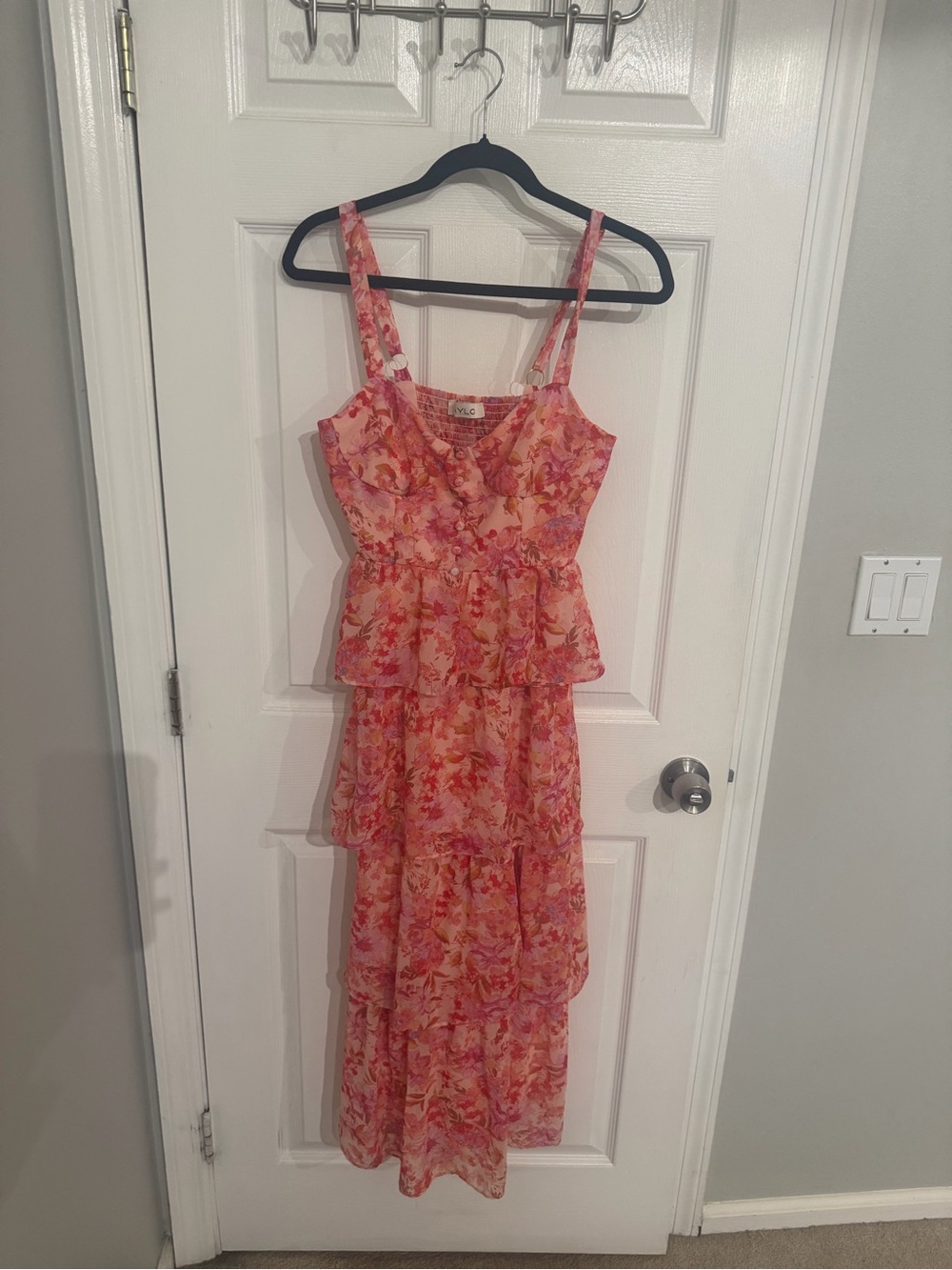 Floral Tiered Pink Midi Dress